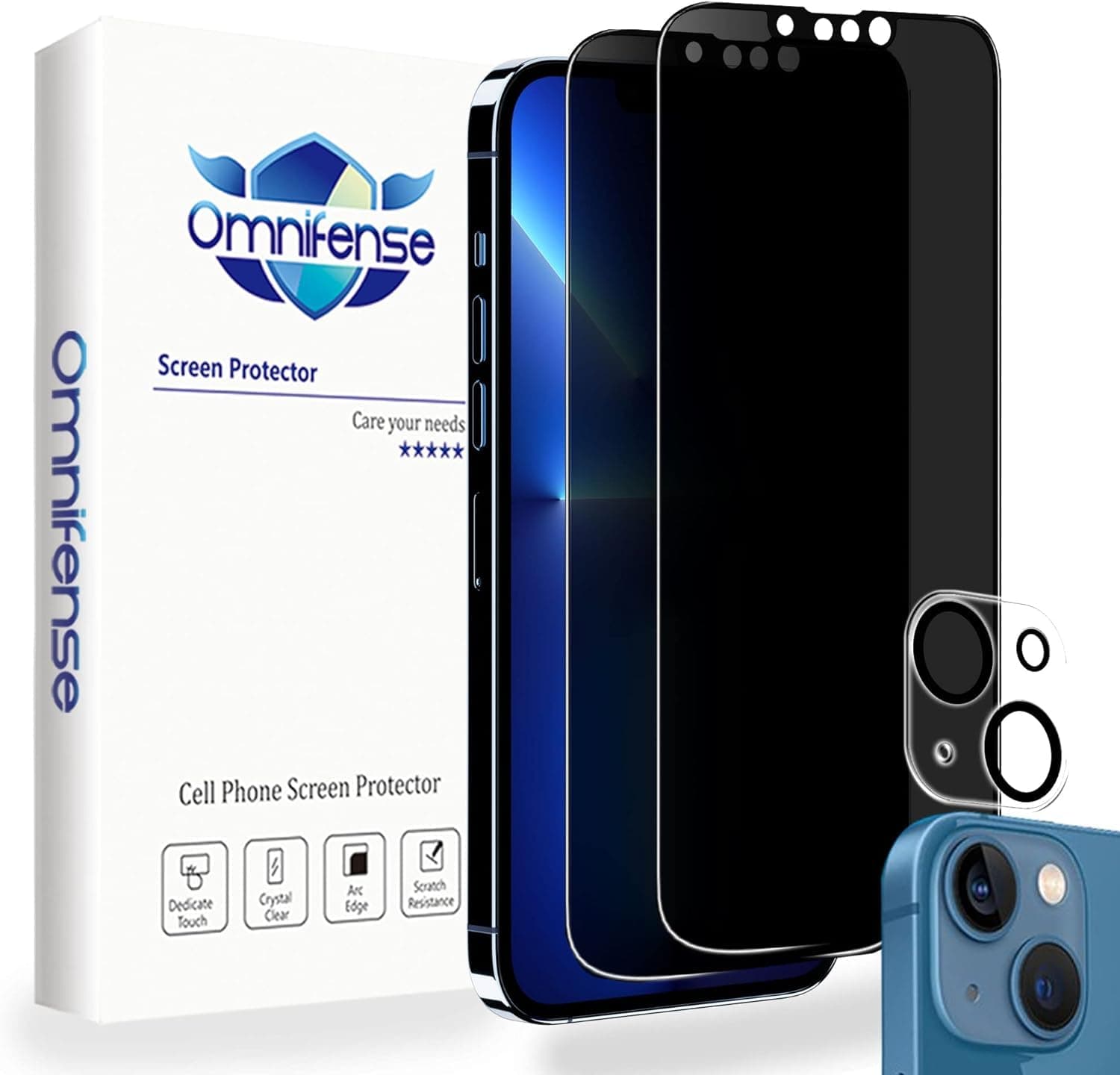 4 Way 360 Privacy Glass Screen Protector for iPhone 13 Mini (5.4'): 2 Pack + Camera Lens Protector, Anti-Spy Tempered Glass