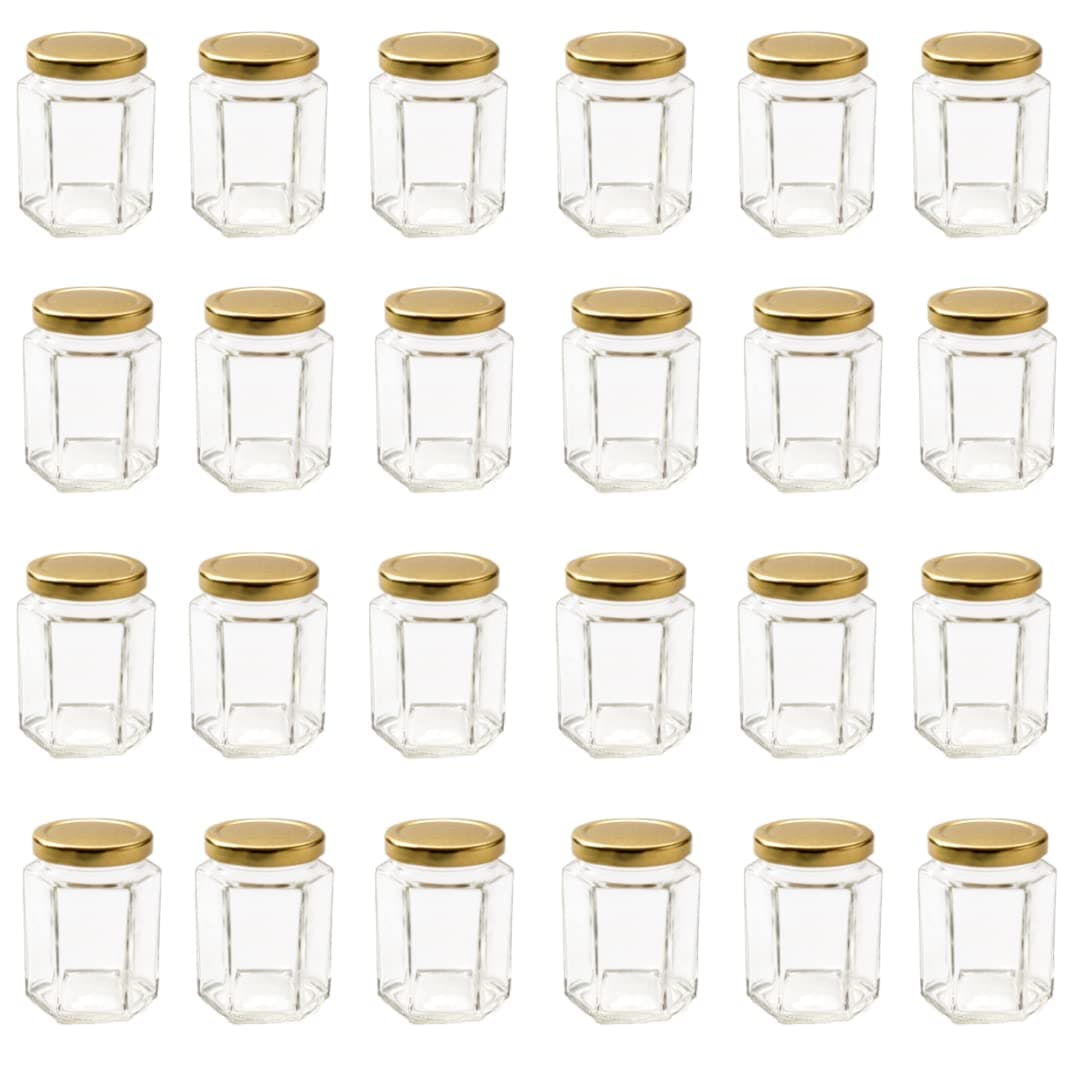 Nutley's 8oz 190ml Hexagonal Jam Jar with Screw-Top Lid - Gold (Pack of 24)