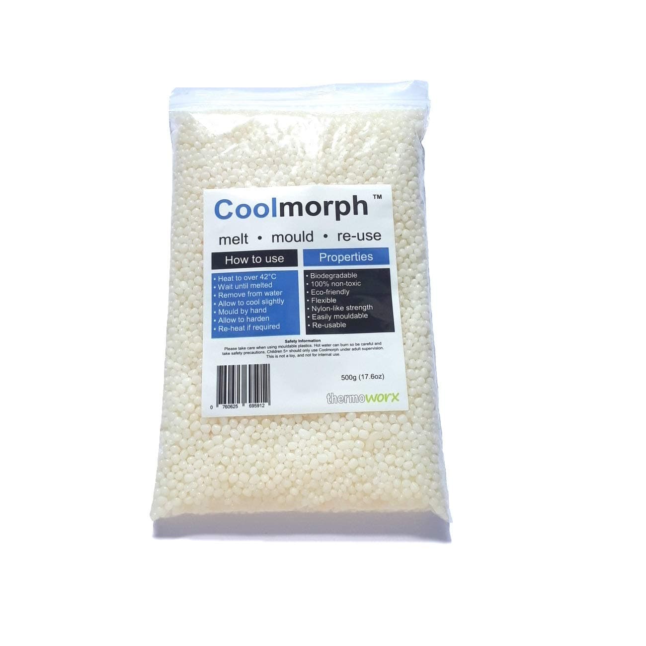 Thermoworx Coolmorph 500 Grams. Reusable Hand mouldable thermoplastic Polymer, Biodegradable Material.