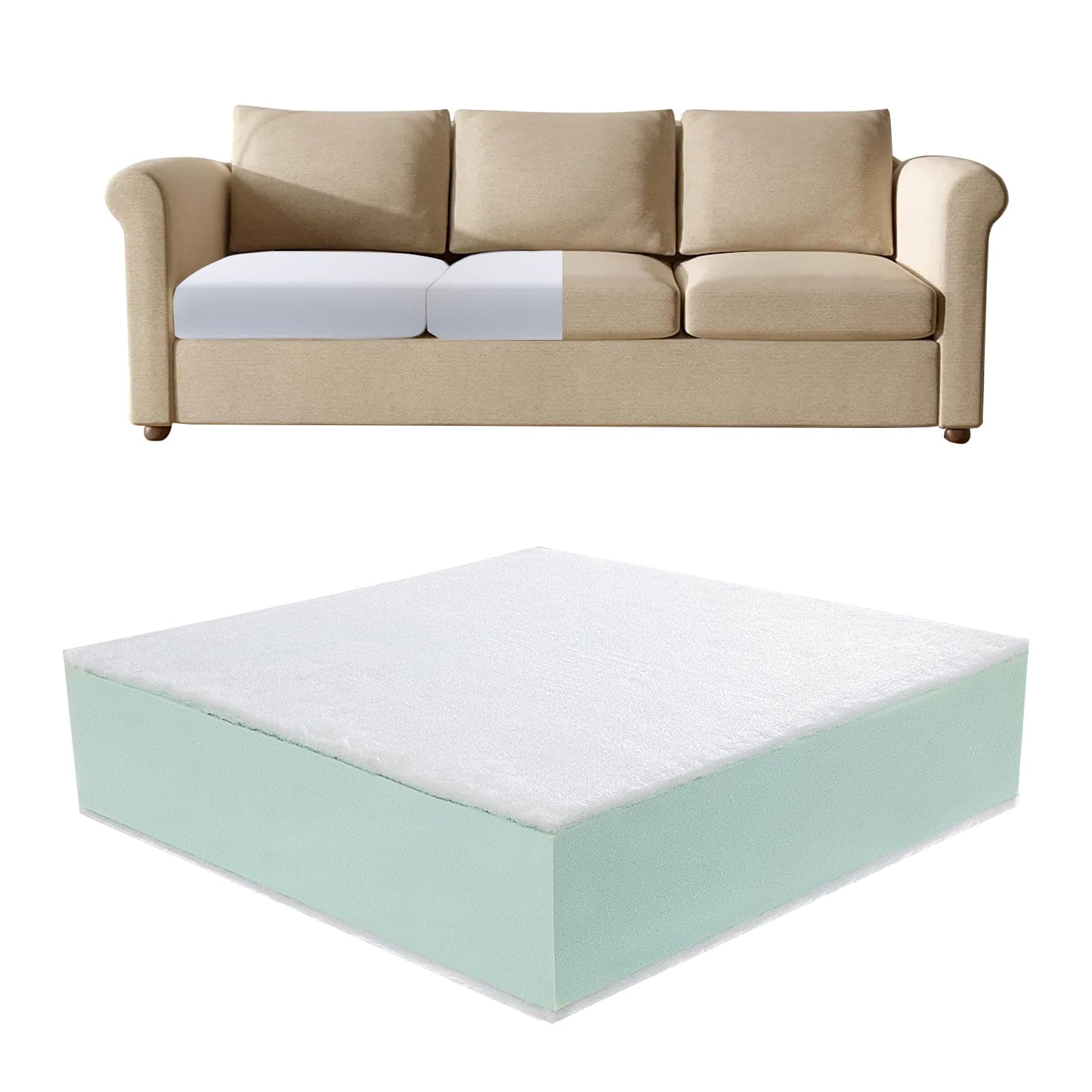 Couch Cushion Replacement for Sagging Cushions Seat 1 Pack, 6" Thickness High-Density Foam Couch Insert Padding with Removable Cover for Sofa Loveseat Chair, 24"x24"