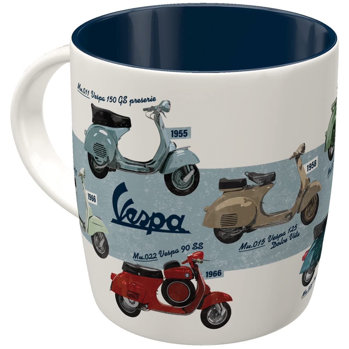 Retro coffee mug, 11.2 oz, Vespa – Model Chart – Gift idea for scooter fans, Official License Product (OLP), ceramic cup, vintage design