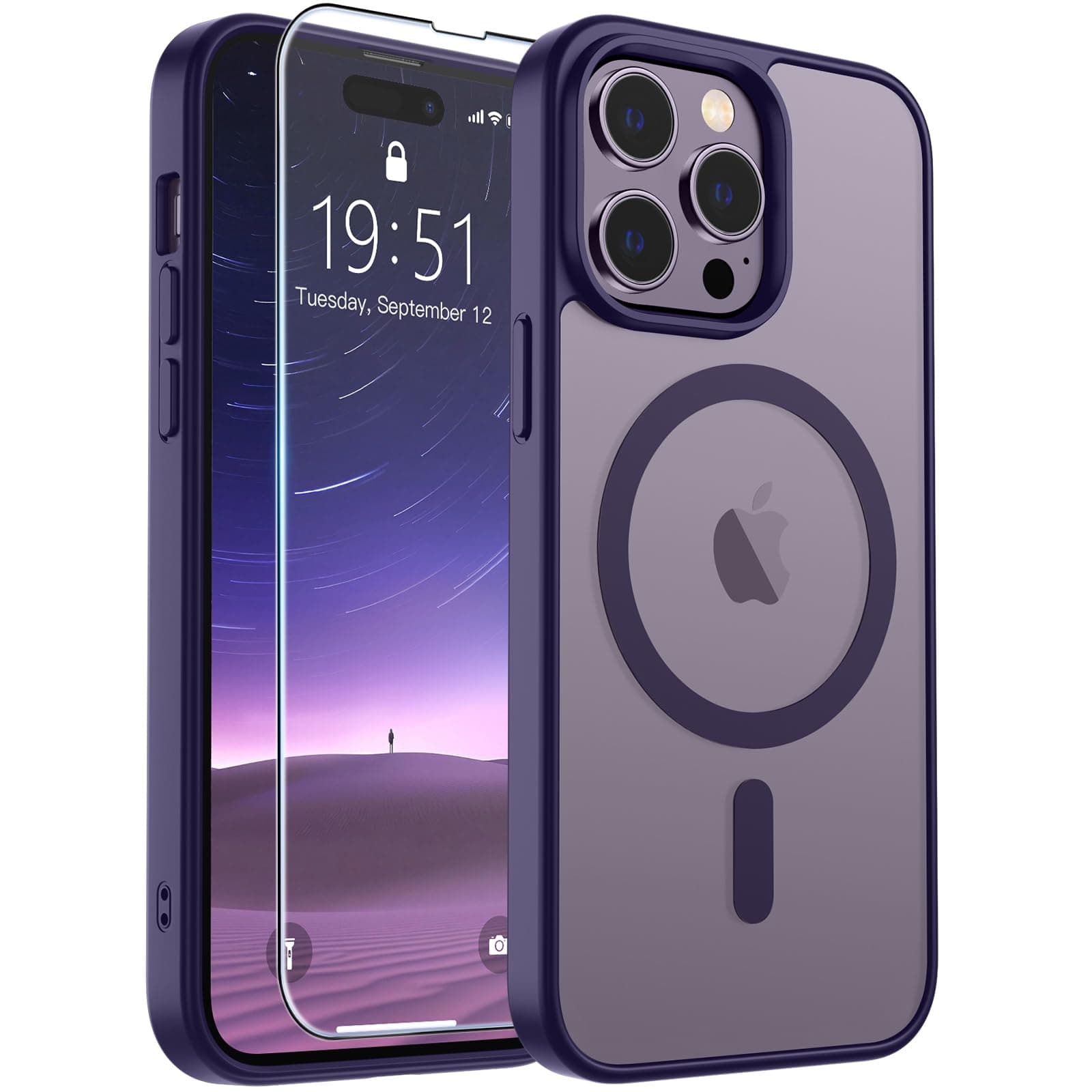 Magnetic for iPhone 14 Pro Case (Compatible with MagSafe) (Military Grade Drop Protection) Translucent Matte Shockproof Phone Case, Dark Purple