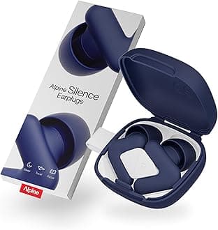 Alpine Silence Ear Plugs for Sleep, Focus & Travel - Comfortable, Travel Essential, Noise Cancelling Ear Plugs, V-Shape Snug Fit & Soft Oval Tips, 4 Sizes XS/S/M/L, Reusable - Midnight Blue