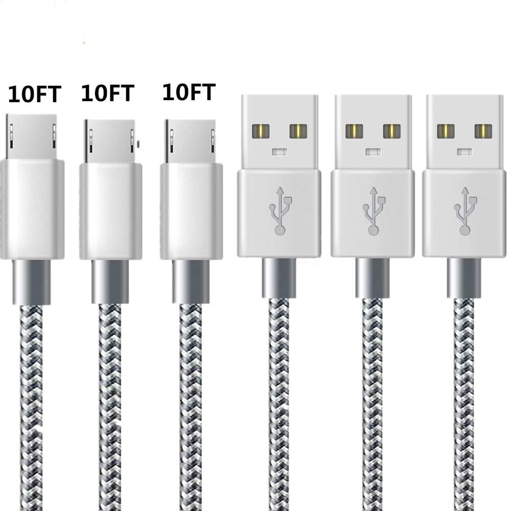 Micro USB Cable [3-Pack 10FT/3M Ultra Long Worry-free Gaming] Charging Cable Android Charger Cord Nylon Braided Fast Charger Compatible with Samsung S7/S6/S5, Sony, Huawei, Nexus, PS4, HTC,etc