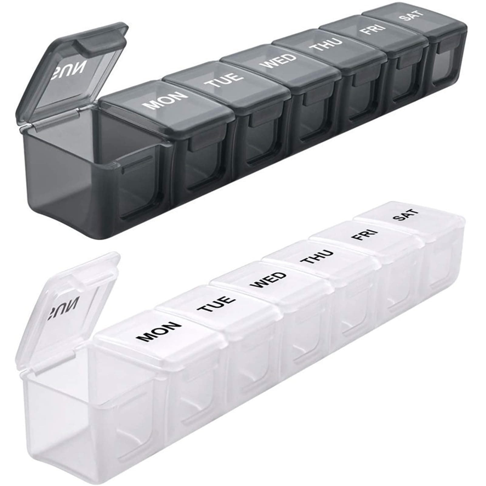 Weekly Pill Organizer,2 Pack Weekly Pill Box,7 Day Pill Dispenser,Large Medicine Organiser with Portable Weekdays,Daily Pill Cases for Pills/Vitamin/Fish Oil/Supplements