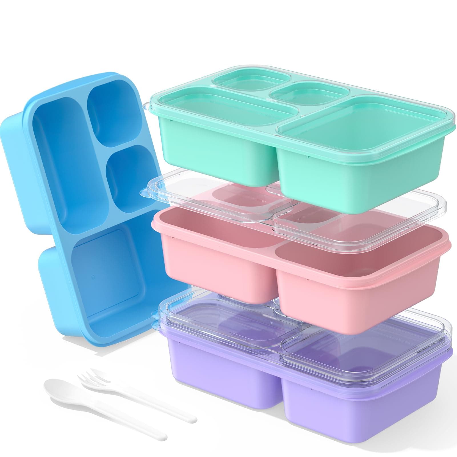 Bento Lunch Box - 4 Pack, Snack Box Containers Meal Prep Container Microwave Safe, Lunch Box of 4-Compartment, Bento Box Adult Lunch Box, Dishwasher Safety (PP(B/P/G/P))