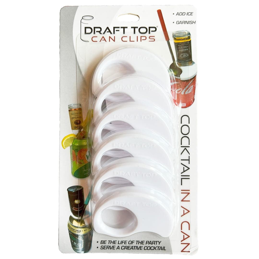 Topless Can Clips - Portable Mini Liquor Bottle Holders - Perfect for Tailgating Gear & at-Home Bars, Drink Mixology Tool for Canned Beverages & Cocktails, Fits 8oz to 19oz Cans, White