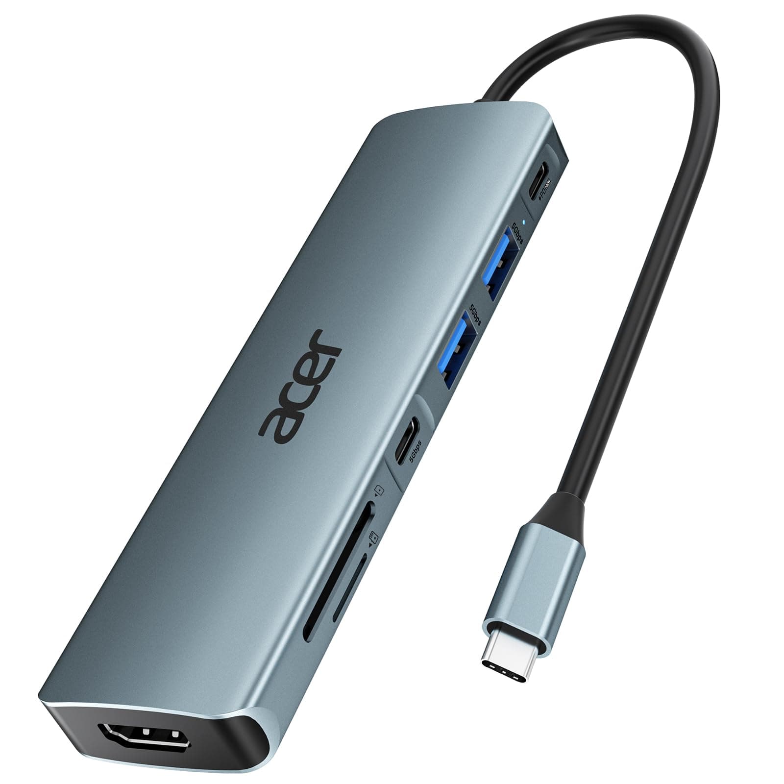 Acer USB C Hub 7-in-1, Multi-Port Type-C Adapter Hub to 4K HDMI, Micro SD Card Reader, USB C & USB A 3.0, 100W PD, Compatible with iPad Pro, MacBook Pro, Laptops