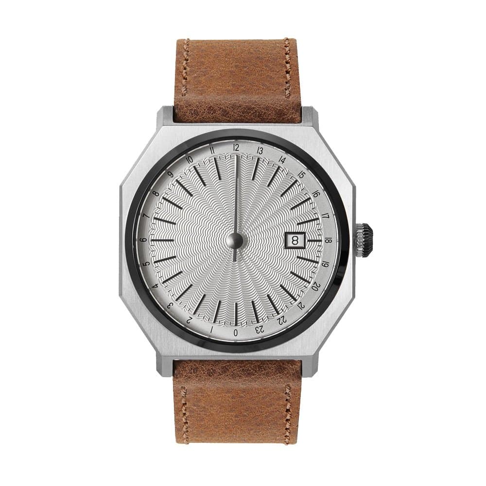 Automatically 02 - Brown Leather, Silver/Black Case, Silver Dial