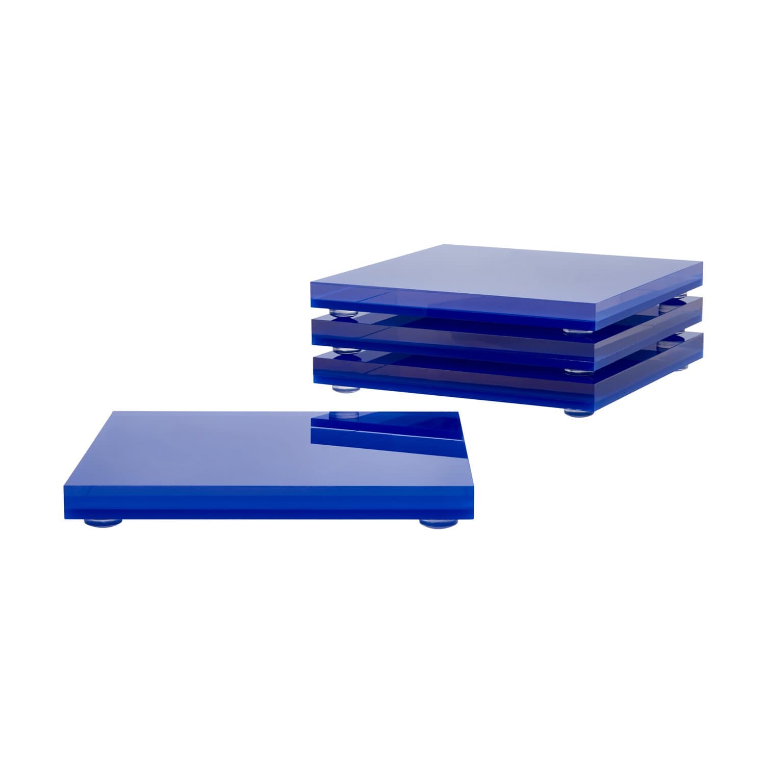 JR William Modern Coasters Set, Modern Home Decor Crystal Clear Acrylic and Asbury Blue Acrylic Coasters for Drinks - Square Acrylic Coaster Sets of 4 in Premium Gift Box Packaging - Blue