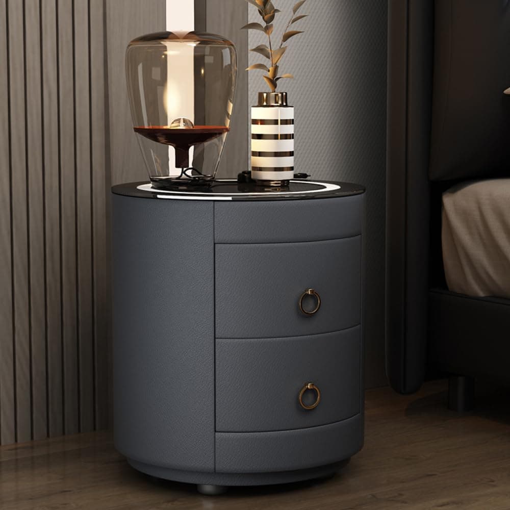 NKX Luxurious Nightstand Bedside Round Table with Smart Wireless Charging