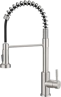 GIMILI Kitchen Faucet with Pull Down Sprayer High Arc Single Handle Spring Kitchen Sink Faucet Brushed Nickel Commercial Modern rv Stainless Steel Kitchen Faucets, Grifos De Cocina