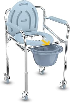 EASYCARE 3-in-1 Commode chairs for old people, Potty Chair for adults, bathroom chair for patient, Portable Toilet seat for old age people, Western Commode Toilet Chair for adult (Commode with Wheel chair)