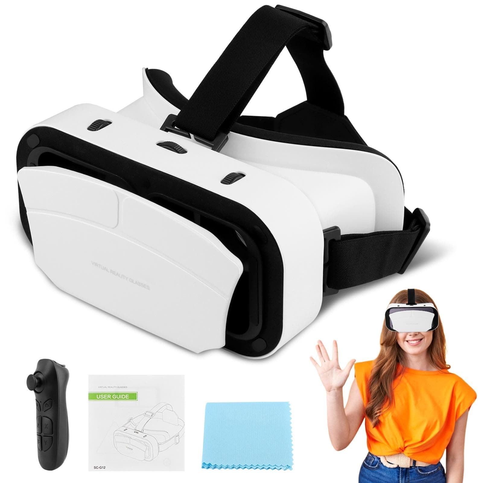 Virtual Reality Goggles, 3D VR Glasses Adjustable VR Virtual Reality Headset with Wide Angle Lens, Universal 3D VR Headset HD Goggles for Phone Movies Games