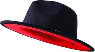 SAJUZENEric Carl QIUBOSS Trend Red Black Patchwork Wool Felt Jazz Fedora Hat Casual Men Women Leather Band Wide Brim Felt Hat