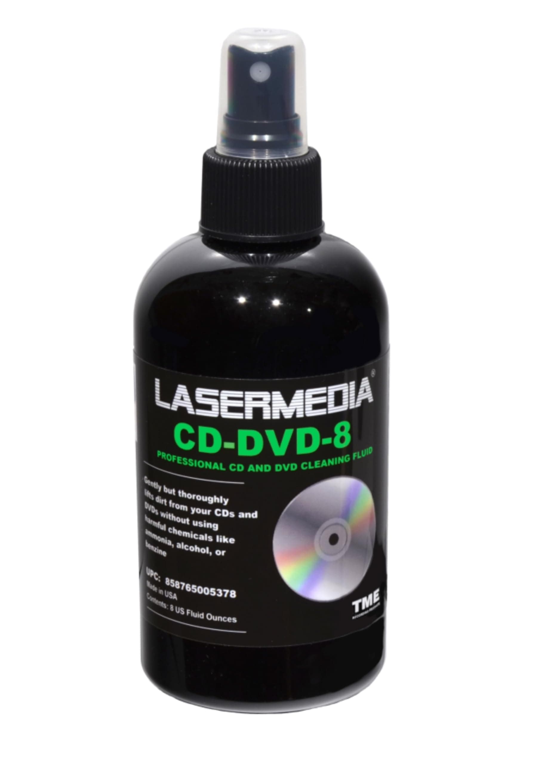CD DVD Cleaning Solution Fluid (Not a Scratch Remover) 8 Ounce (237 ML) Spray Bottle Cleaner CD-DVD-8 Made in USA- Tariff Free