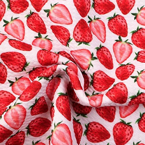 Fruit Pattern Strawberry Printed Bullet Textured Liverpool Fabric 4 Way Stretch Spandex Knit Fabric by The Yard for Head Wrap Accessories (Strawberry)