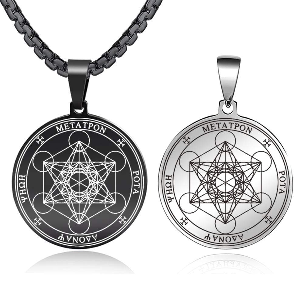 FLYUN Metatron’s Cube Pendant for Men, Men's Metatron Cube Necklace Sacred Geometry Seals of Archangel Angel Necklaces