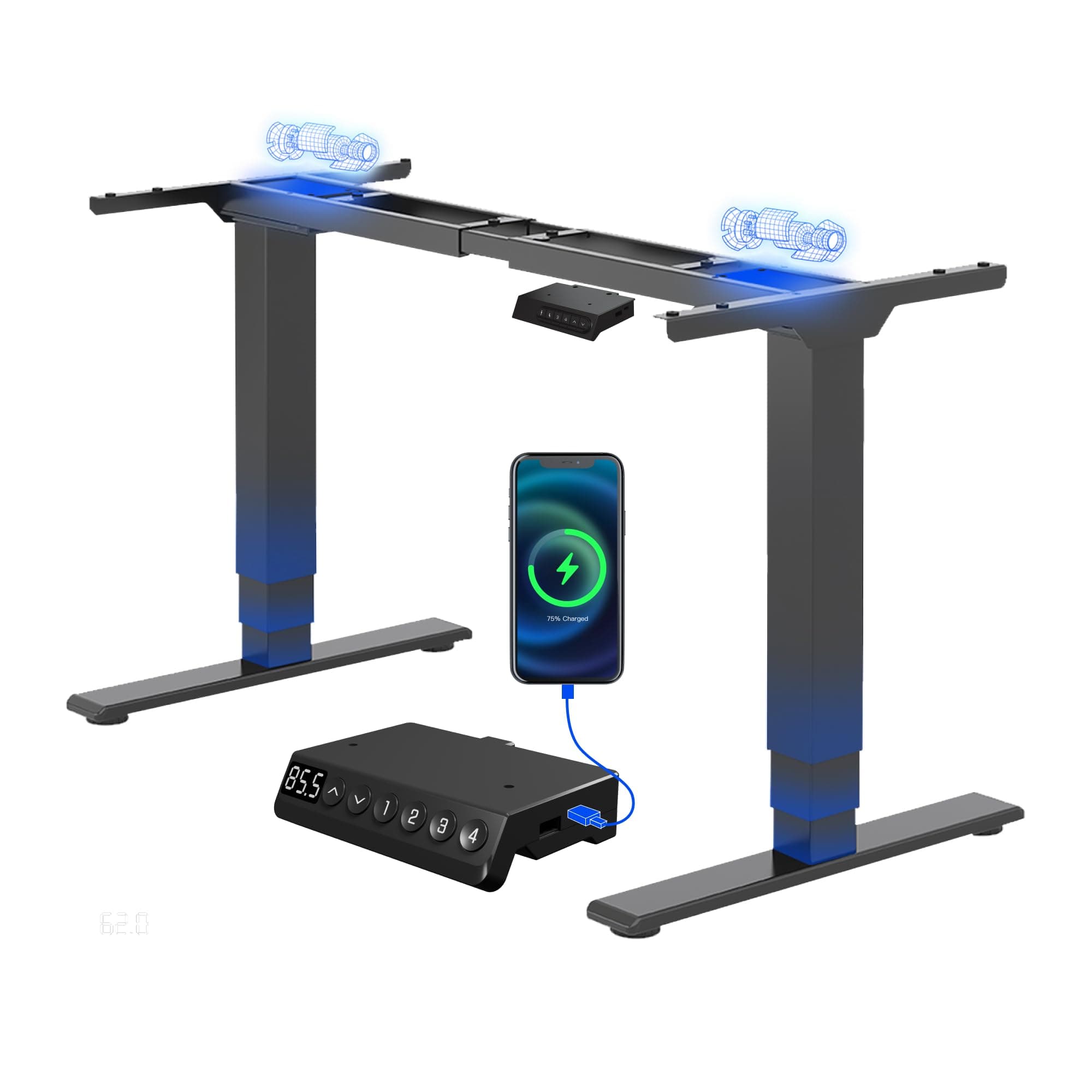 FLEXISPOT E6 MAX Standing Desk with USB Dual Motors 3-Stage, Electric Height Adjustable Sit Stand Up with Anti-collision System and Memory Panel, Black