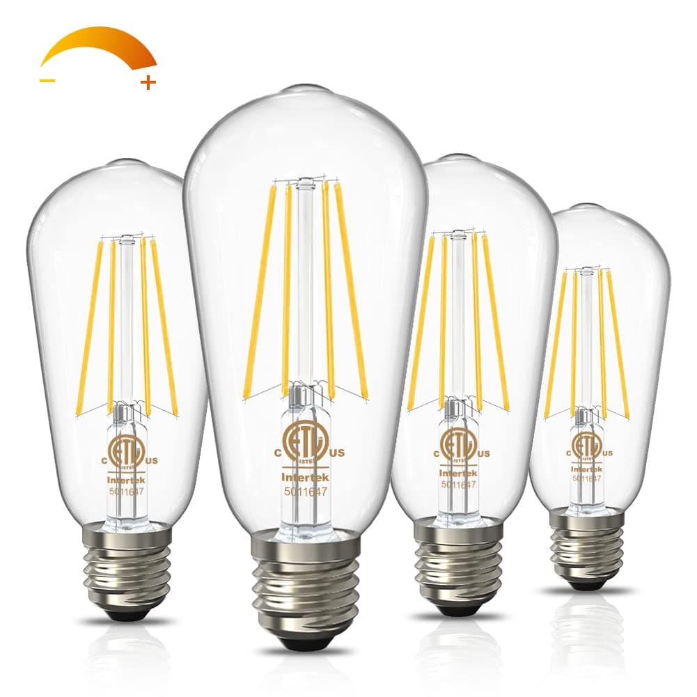 Dimmable E26 Edison Bulbs 60 Watt LED Equivalent, Vintage Style Antique Light Bulbs, 6W 2700K Warm White, High Brightness 800LM, LED Filament Bulb, 95+ CRI, ETL Listed(4 Pcs)