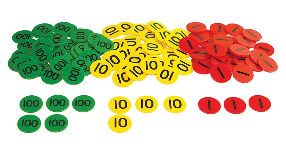 Inspirational Classrooms 3108403 Place Value Counters H T U Educational Toy (Pack of 300), Red, Yellow, Black, Green