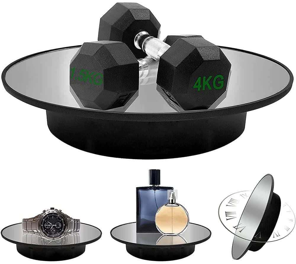 GT Motorized Rotating Display Stand, 7.87inch /17.6LB Load,Mirror Covered 360 Degree Turntable Display Stand for Photography Products and Shows, Max Load 5.5KG/ 20CM Video Show (White)