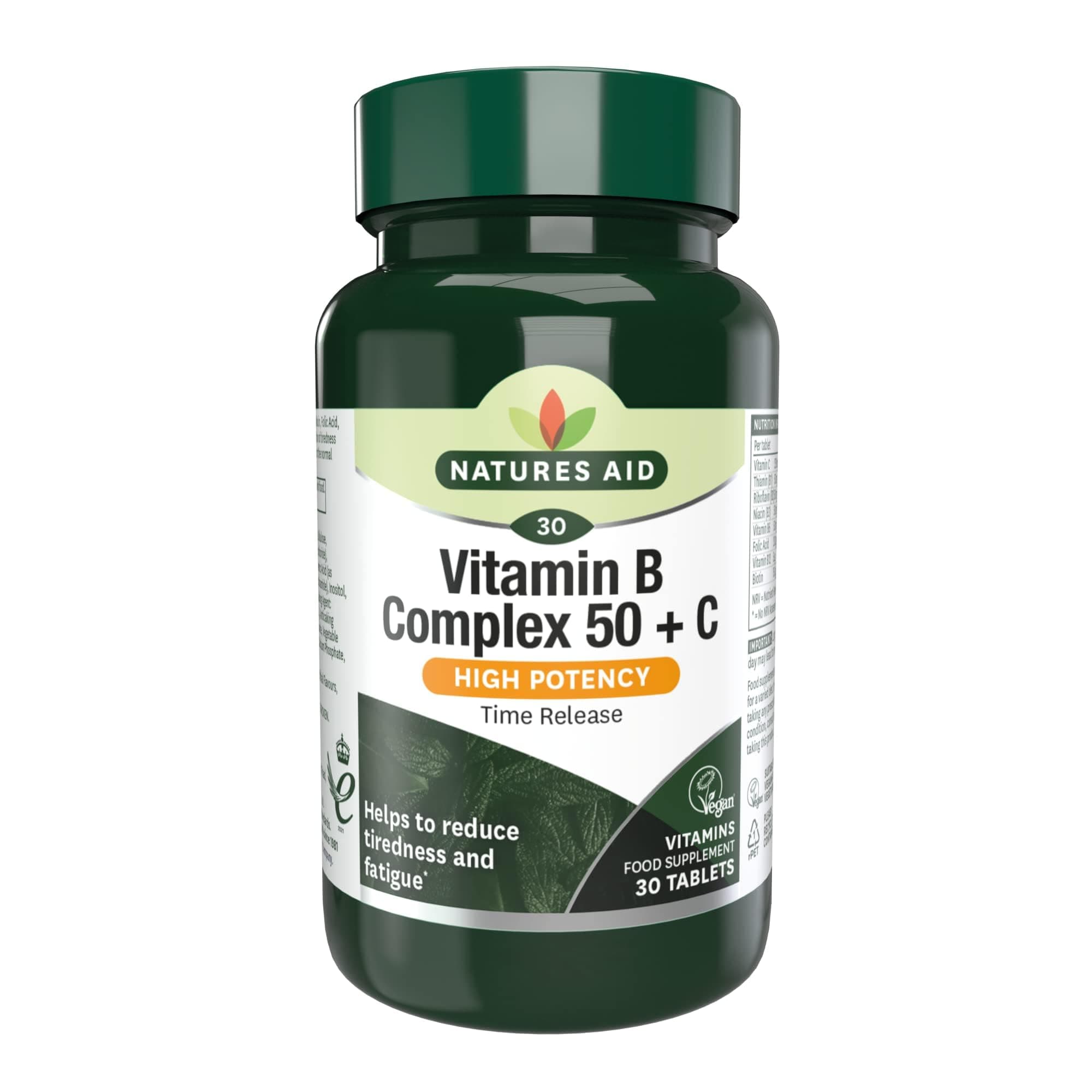 Vitamin B Complex 50 + C - High Strength B Vitamins with Vitamin C - Supports Energy, Nervous System & Immunity, Reduce Tiredness and Fatigue - Vegan, Gluten Free, Non-GMO - 30 Tablets