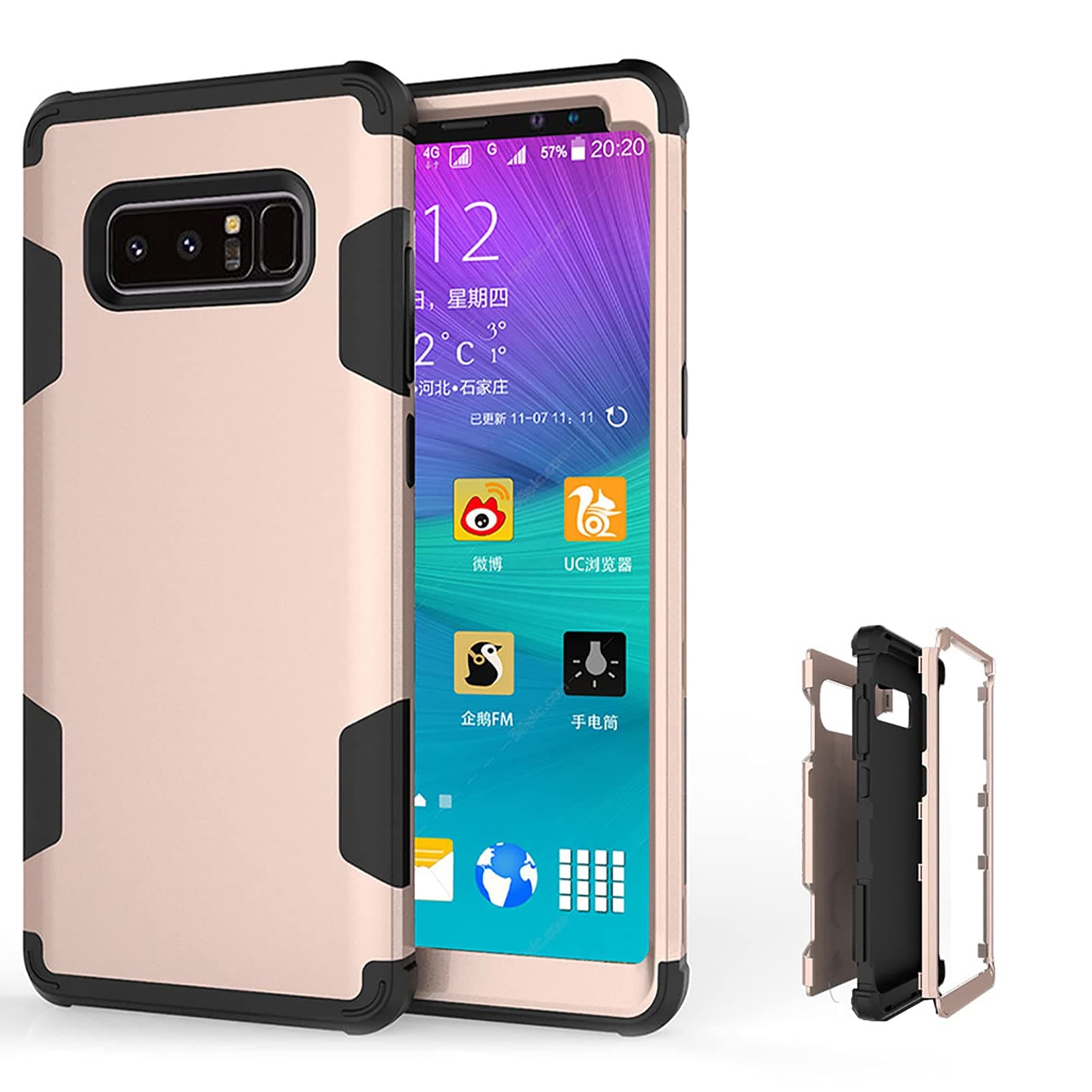 LCHDA Galaxy Note 8 Case 3 in 1 Hybrid Heavy Duty Sturdy Defender Armor Full Body Shockproof Protective Phone Cover Rugged Hard PC Outer Shell and Soft Silicone Bumper for Samsung Note 8-Gold+Black