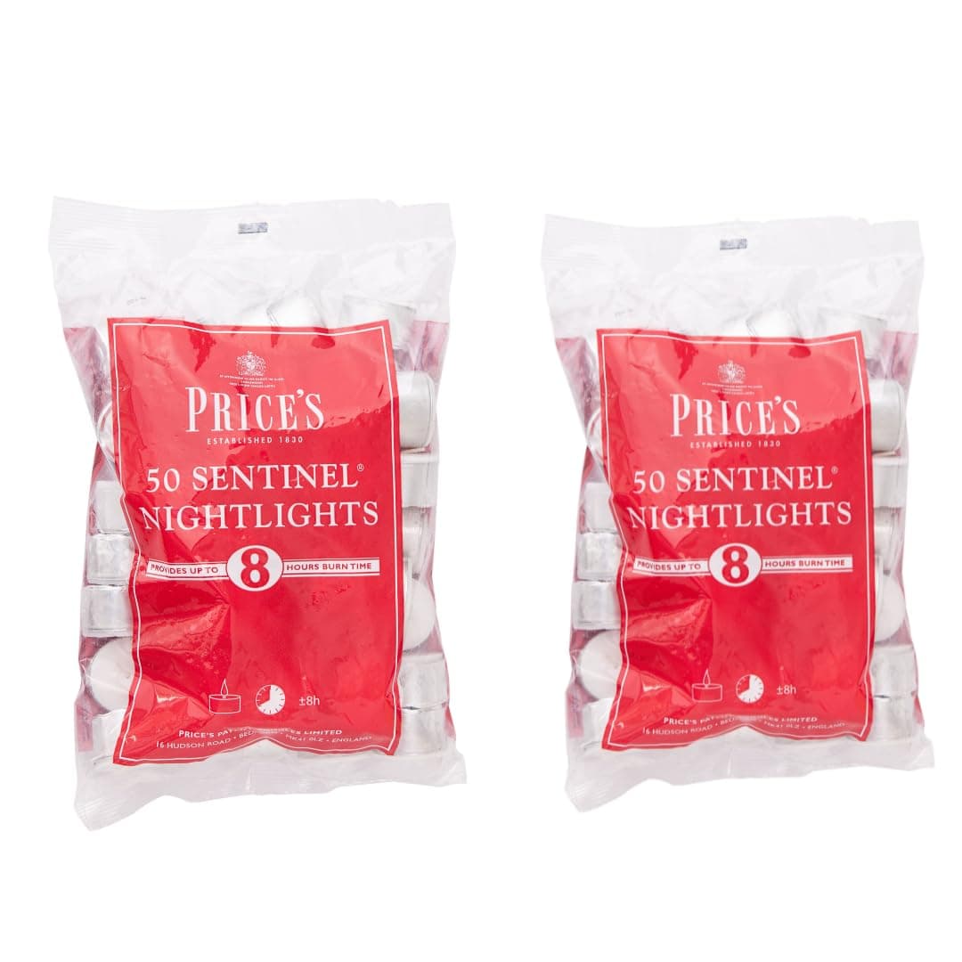 Price's Candles 2 x 50 Pack Sentinel Range 8 Hour Tealights Bags | Perfect Long Burning Tea Lights for Home, Catering or General Use | 100 Standard Size Long Burning Tea Lights