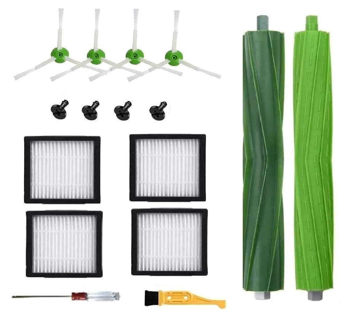 Replacement Parts Copatible with iRobot Roomba E5 i7 i7+ i3 i3+ i4 i4+ i6 i6+ i8 i8+/Plus E6 E7 Plus E&I&j Series Robot Vacuum Accessories 1 Set Rubber Brushes 4 HEPA Filters 4 Side Brushes