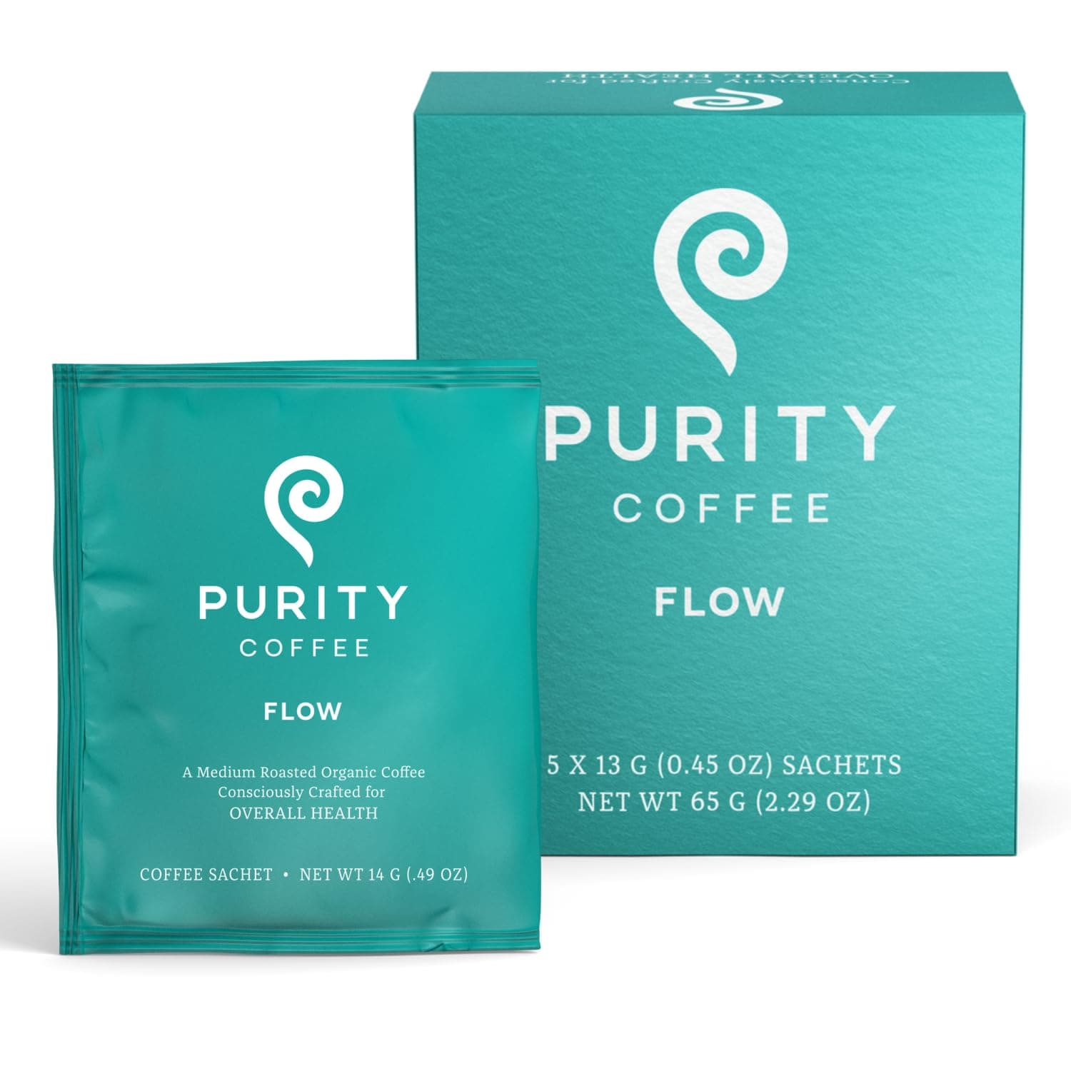 Purity Coffee FLOW Original Medium Roast Single Serve Sachets (5ct Box) | Specialty-Grade USDA Organic Arabica Blend | Third Party Tested for Mold, Mycotoxins & Pesticides