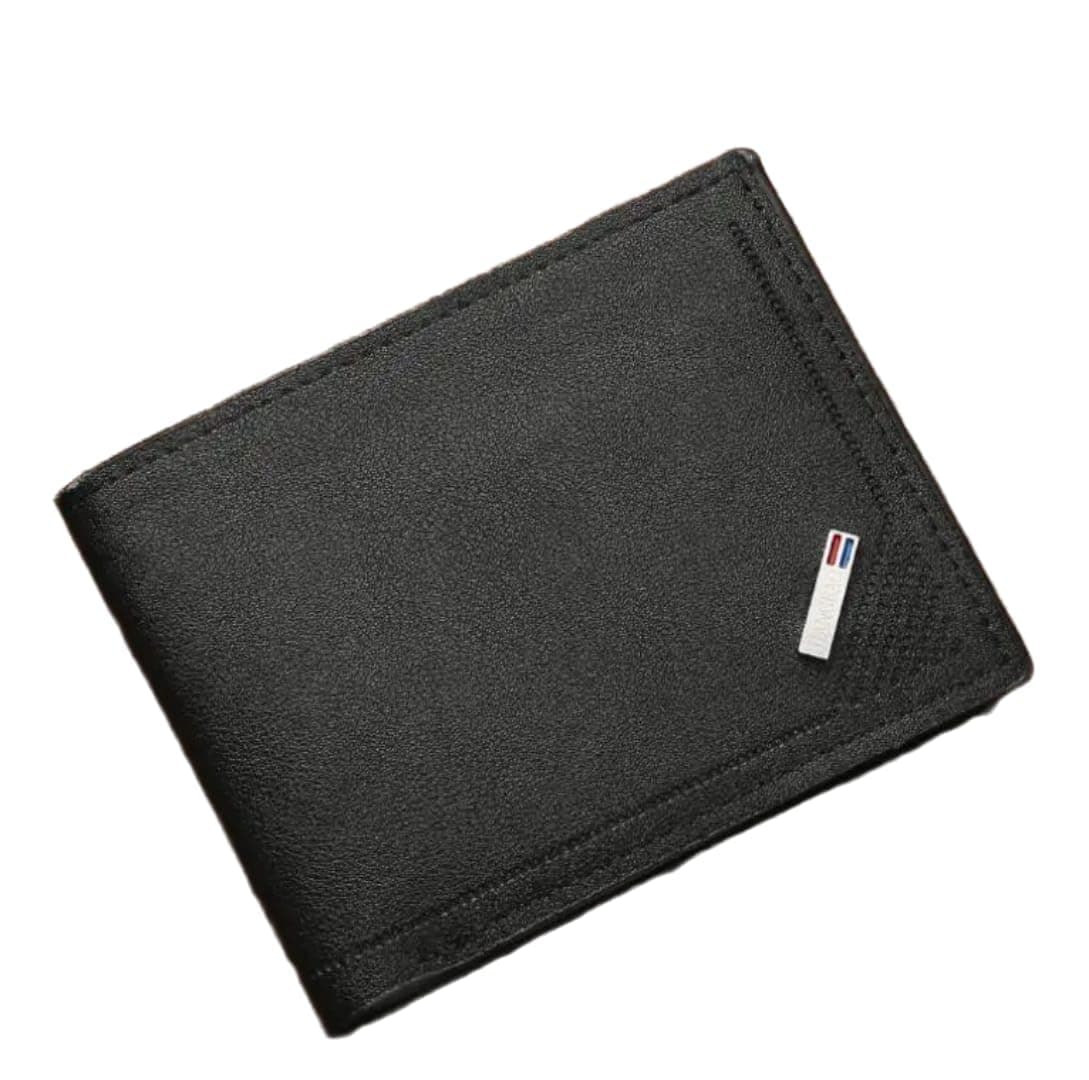 New Men's Wallet Short Wallet Thin Multi Card Purses Capacity Horizontal Business Soft Leather Clip (Black)