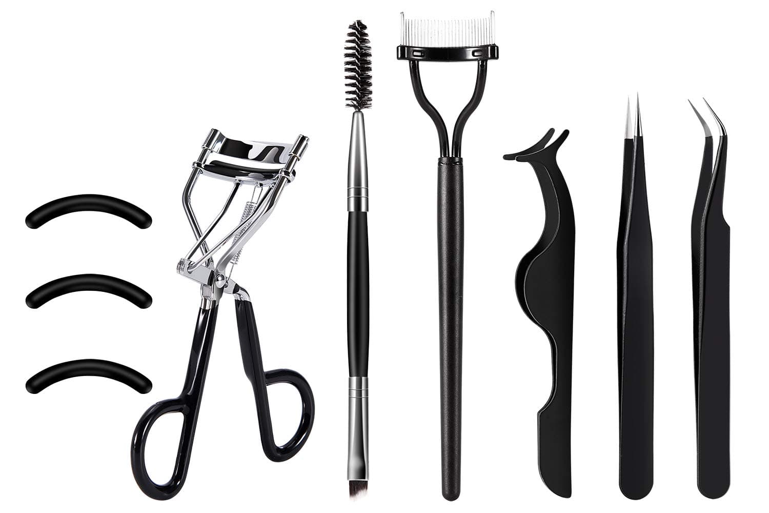 [Gift Box]SOMIER Eyelash Curler Tools Set, 7 in 1 Eyelash Makeup Kits with Silicone Refill Pads, Duo Eyebrow Brush, Eyelash Comb, Eyelash Extension Tweezers, False Eyelashes Applicator