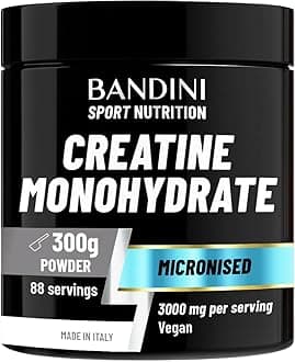 Bandini® Creatine Monohydrate Powder 300g (88 x 3g Servings), Pure, Micronised for Easy Mixing & Consumption, Improve Pre Workout, Physical Performance and Recovery, Muscle Power & Strength, Non-GMO