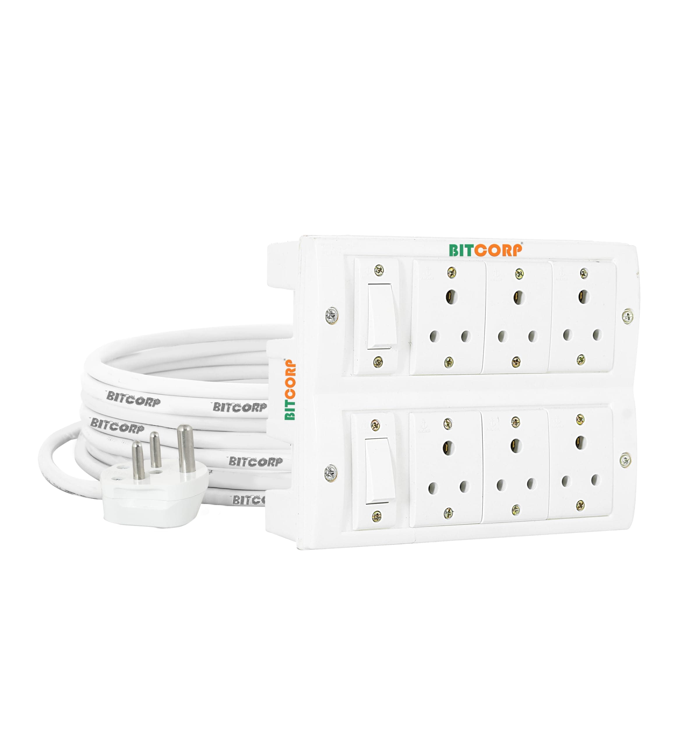 Junction Box, 6 Socket 2 Switch, 2500W 6A Plug Box Spike Buster with Surge Protector, 2 Meter Extension Cable Power Cord for Home, Office, Cooler, Fridge, AC (White) 220V