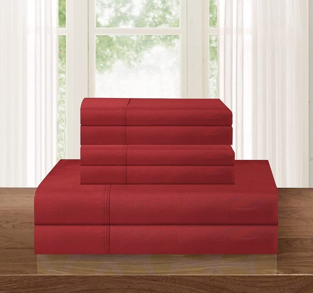 Luxurious Soft 1500 Thread Count Egyptian 6-Piece Premium Hotel Quality Wrinkle Resistant Coziest Bedding Set, Easy All Around Elastic Fitted Sheet, Deep Pocket, King, Burgundy