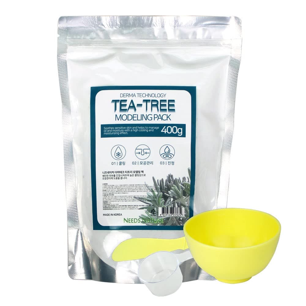Modeling Mask with Tea Tree – NEEDS NATURE Korean Rubber Mask for Face – Cooling & Skin Balancing Spa Pack | 400g Set with mixing tools