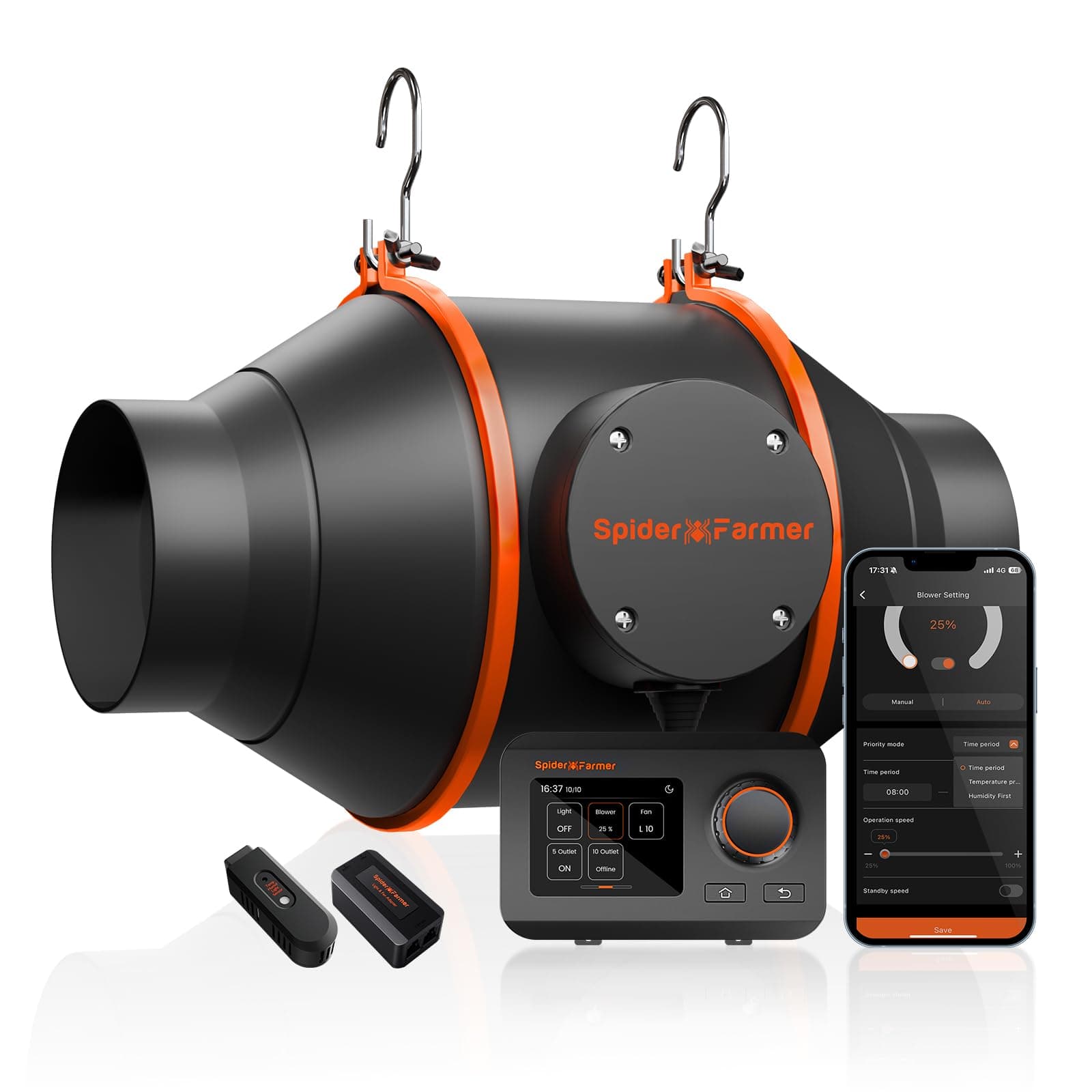 4 Inch Inline Quiet Duct Fan with Temperature Humidity Controller, Intake Fan for Grow Tent, LED Grow Light Booster