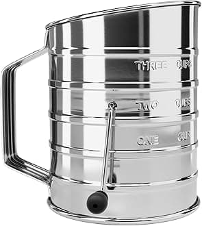 HULISEN3-Cup Flour Sifter for Baking, Stainless Steel Rotary Hand Crank Sifter, Powdered Sugar & Cocoa Shaker