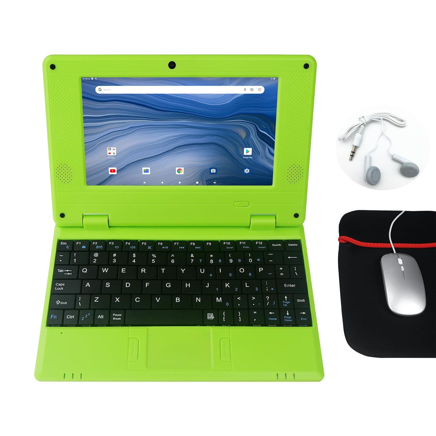 CHIBBS Portable Kids Laptop Computer, 7" Inch IPS Screen Mini Laptop Powered by Android 13.0, Quad Core, 2gb Ram + 32gb ROM, 2* USB, Camera, Bluetooth, Wi-Fi- Green