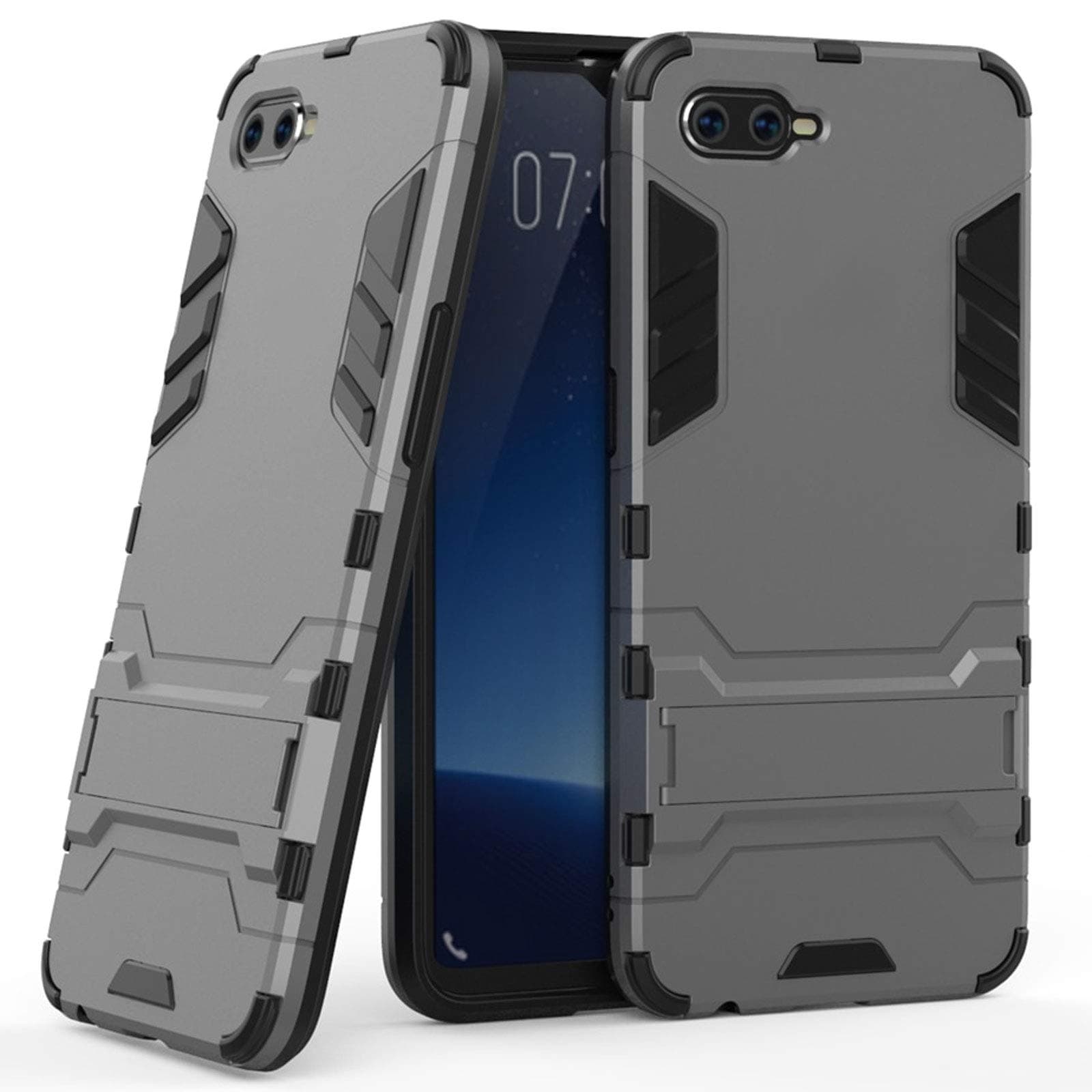 DMG Shockproof Rugged Armor Back Cover Kickstand Case for Realme C1 (Grey Armor)