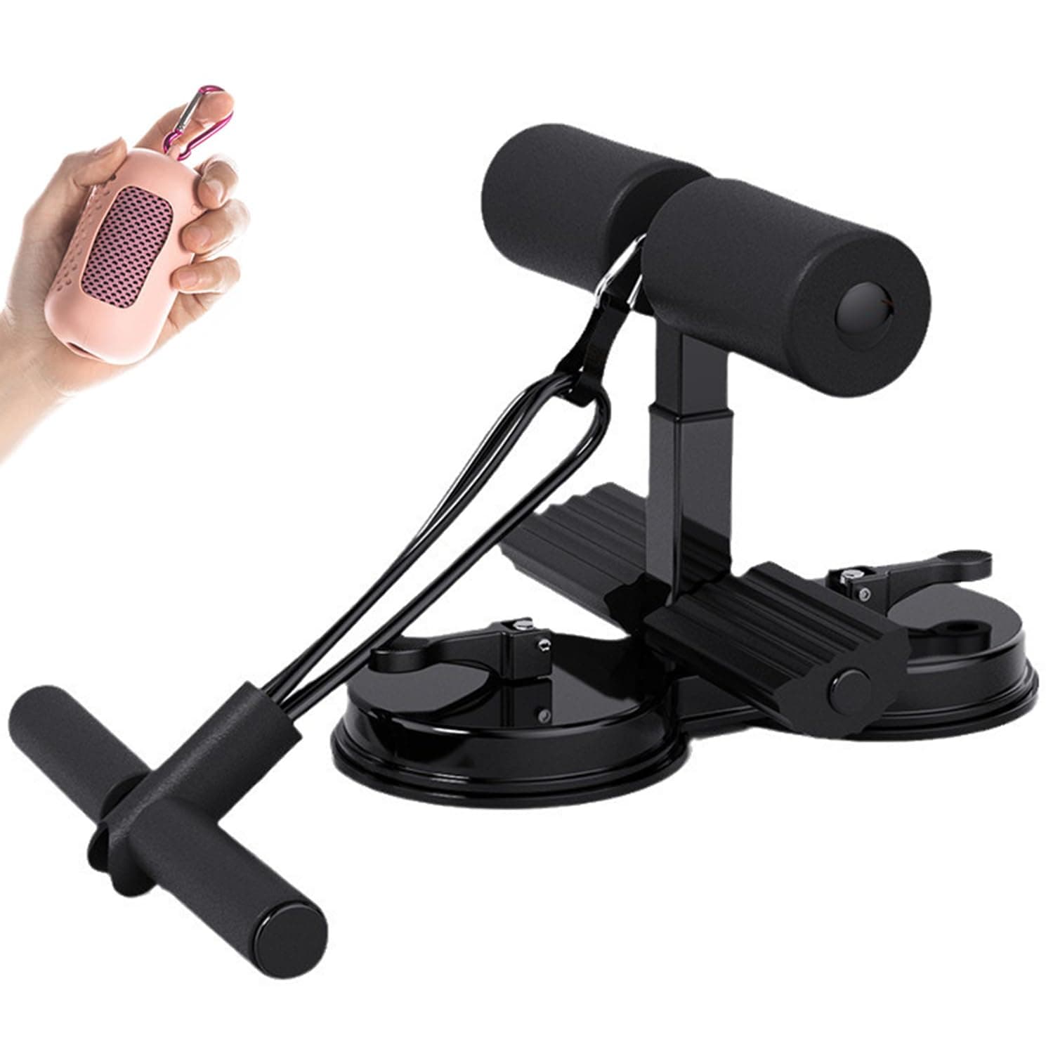 Sit Up Bar Floor, Portable Sit Up Exercise Equipment with 2 Strong Suction Cups and Adjustable Foot Holder, Abs Master Assistant Device for Home Workout with Massage Roller