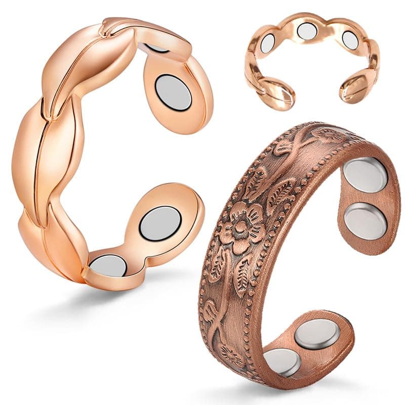 Cigmag 2PCS Copper Rings for Women Adjustable Solid Pure Copper Ring with Present Box