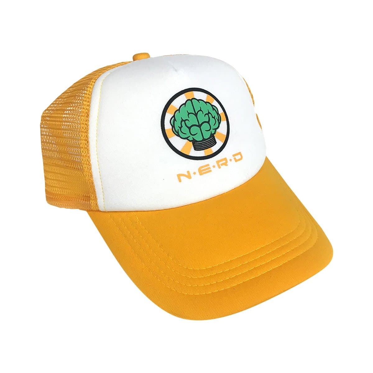 Nerd Trucker Hat Gold - N.E.R.D. Hip Hop Band - Yellow Mens Adjustable Snapback Baseball Cap - Brain Music Fan Gift