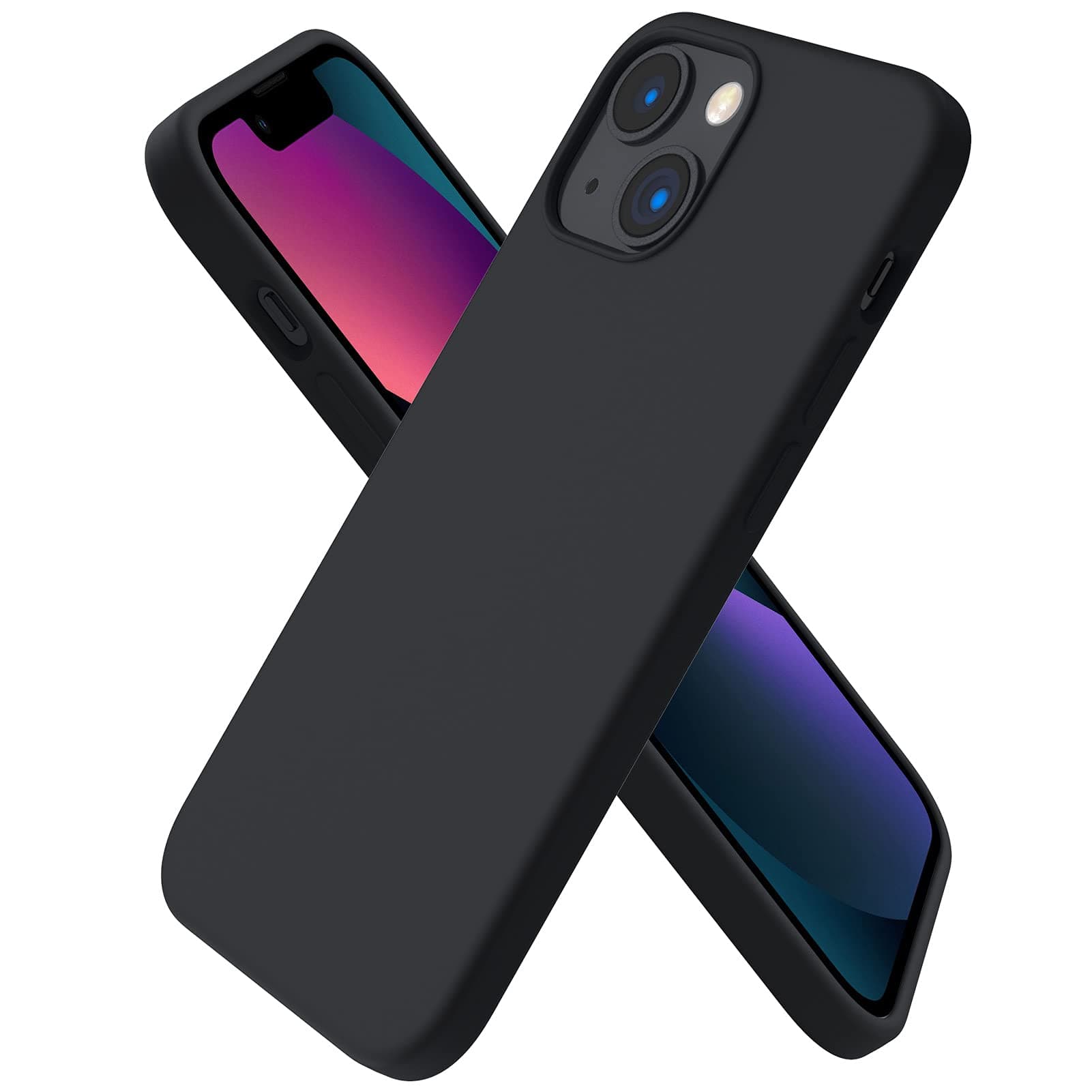 Compatible with iPhone 13 Mini Case, Slim Liquid Silicone 3 Layers Full Covered Soft Gel Rubber Phone Cover with Microfiber Lining 5.4 inch-Midnight