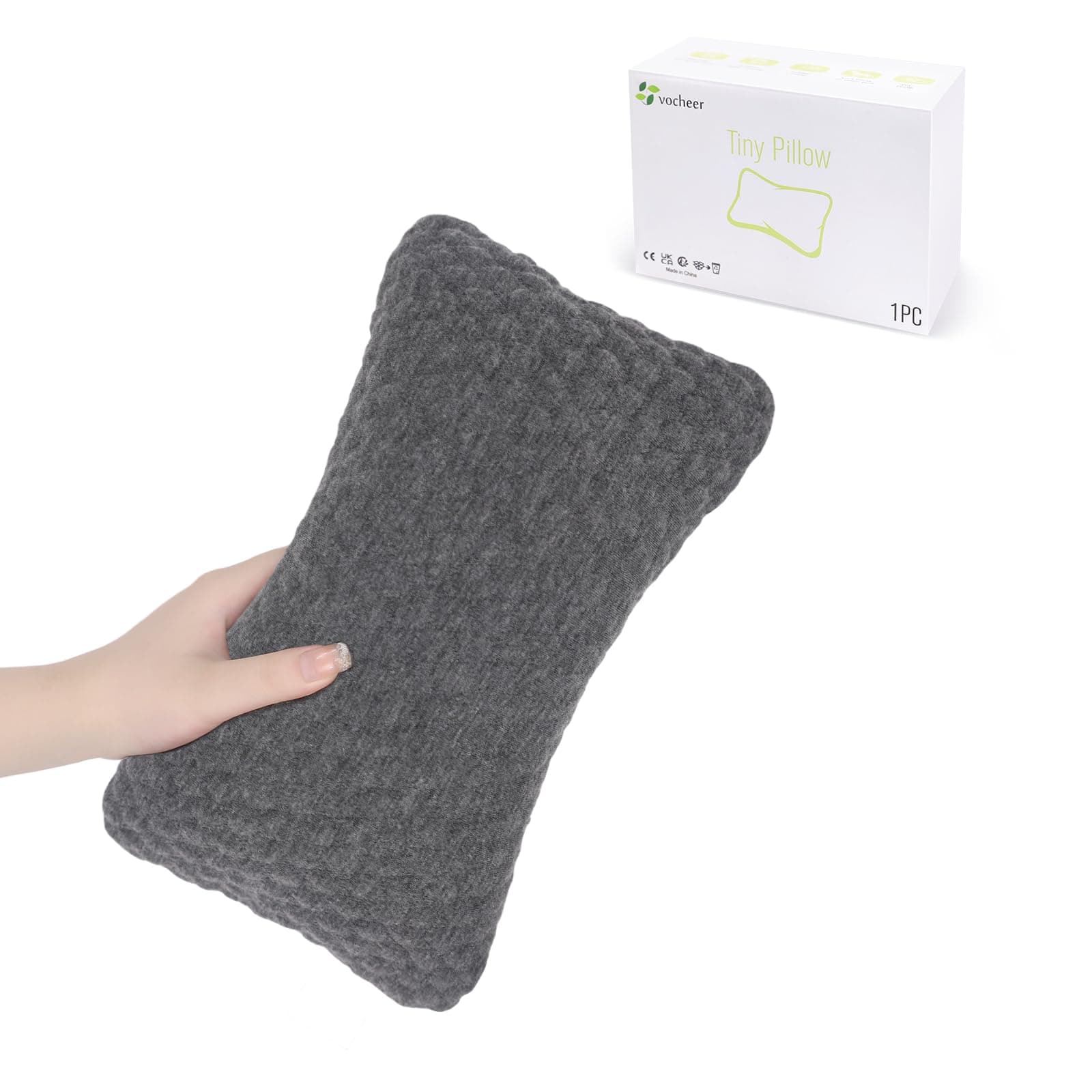 vocheer Small Pillows for Sleeping, 11"x 7" Mini Travel Pillow, Tiny Pillows for Neck, Wrist, Lumbar and Knee, Pets Pillow, Cotton, Machine Washable,Dark Grey-1PC