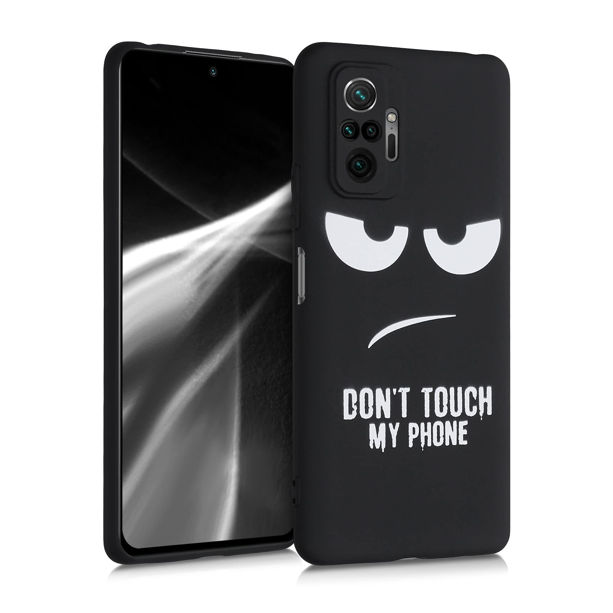 kwmobile TPU Silicone Case Compatible with Xiaomi Redmi Note 10 Pro - Case Soft Cover - Don't Touch My Phone White/Black
