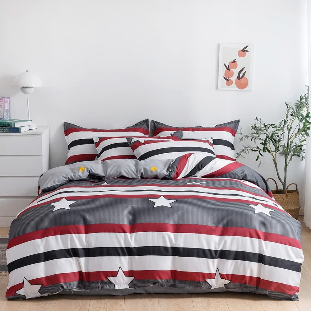 RISHAHOME 6-Piece Double Size Duvet Cover Set Includes 1 Duvet Cover 200x230 cm + 1 Flat Bedsheet 220x280 cm+ 4 Pillow Cases 48x74 cm Microfibre SOLASTA Multicolor