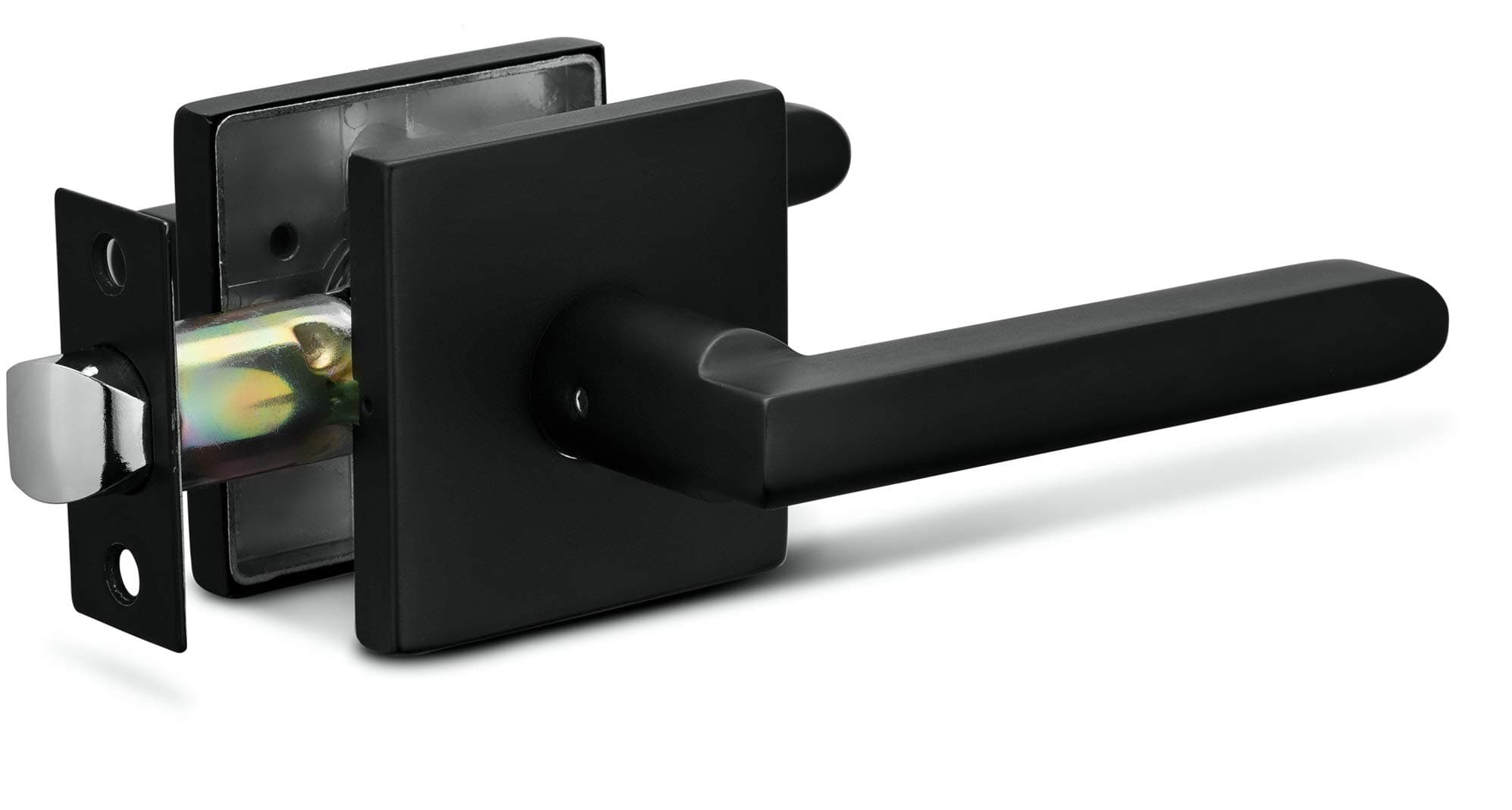 Berlin Modisch Passage Lever Door Handle Slim Square Non-Locking Lever Set [for Hallway or Closet Doors] Reversible for Right & Left Sided Doors Heavy Duty - Iron Black Finish