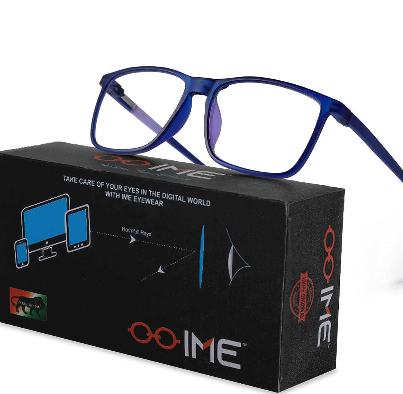 IME® Zero Power Square Unisex Blue Cut Spectacles with Anti-glare for Eye Protection PC Laptop Mobile Computer